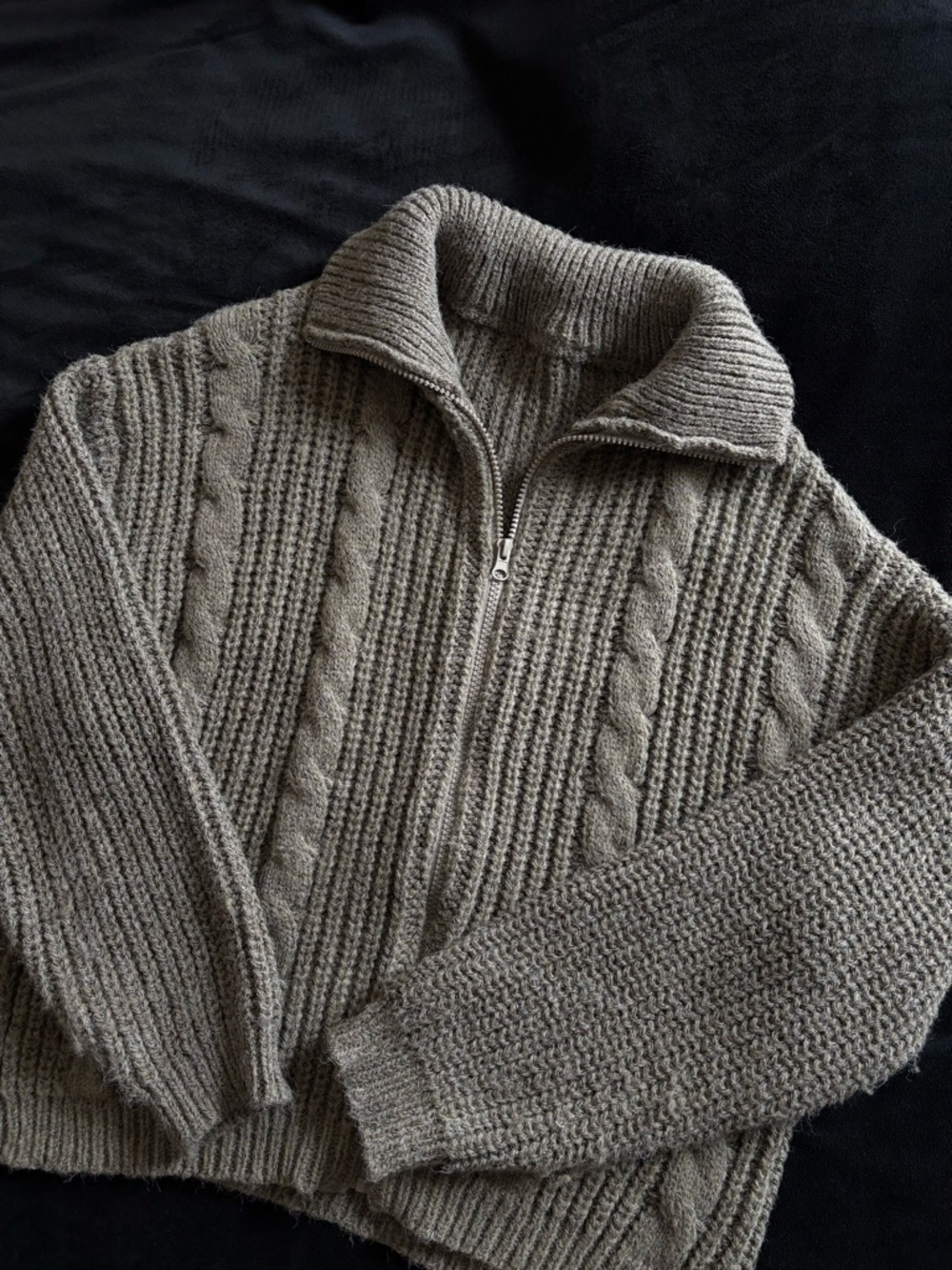 sage green knitted zip up